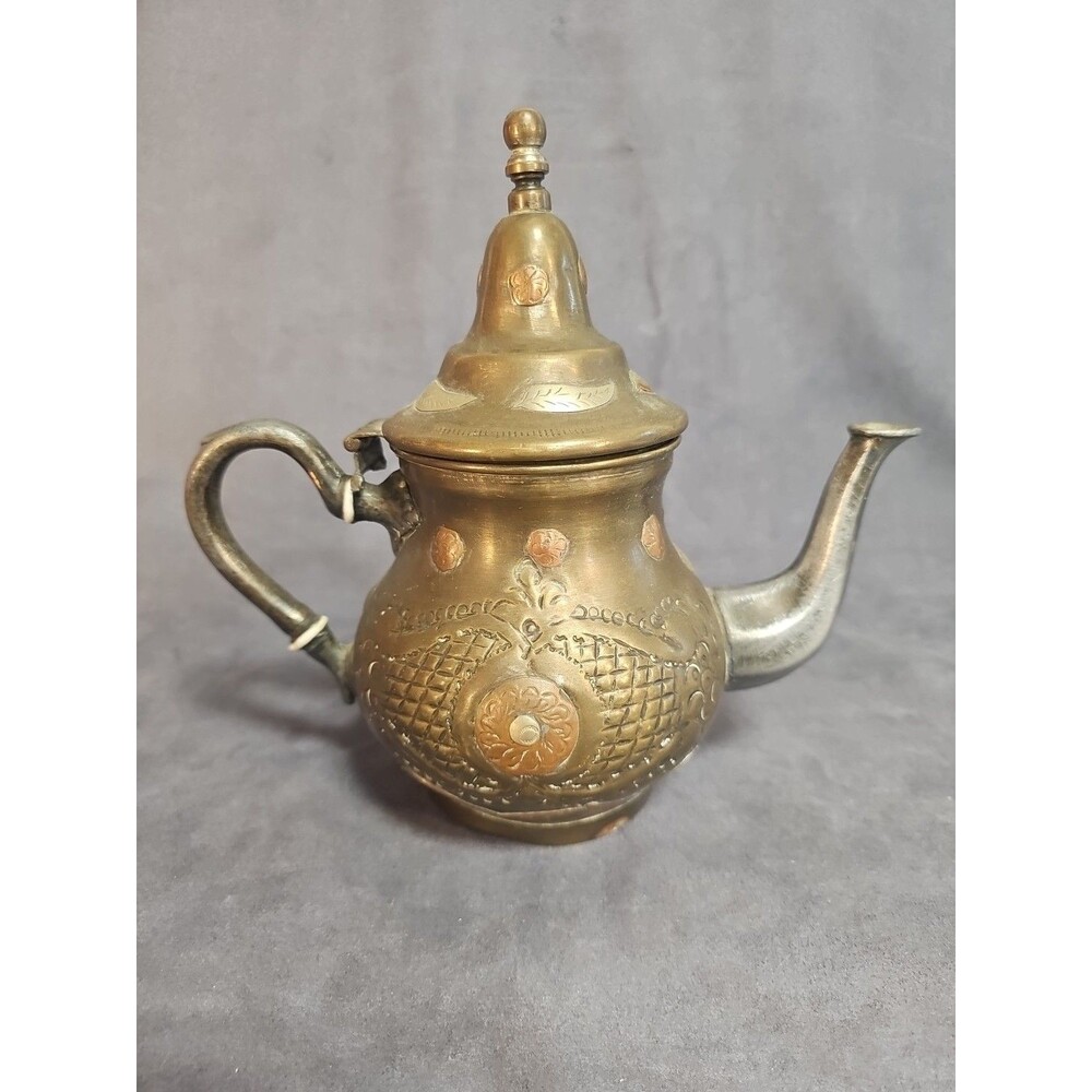 Vintage Moroccan Tea Pot Kettle Brass Lid Loose
